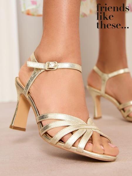 Friends Like These Gold Mid Heel Multi Strap Buckle Detail Sandals (AW2761) | € 61
