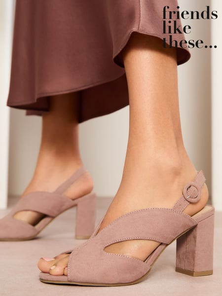 Friends Like These Nude Standard Fit Mid Block Heel Peeptoe Slingback Faux Suede Sandals (AW2774) | € 61