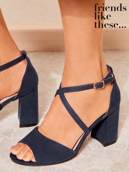 Friends Like These Navy Wide Fit Cross Strap Mid Block Heel Sandals (AW2800) | € 61