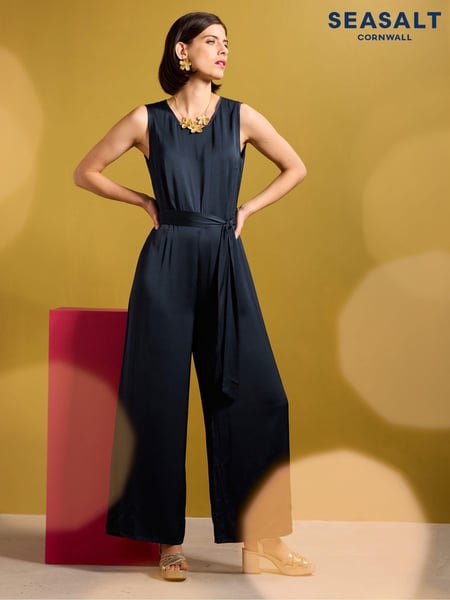 Seasalt Cornwall Blue Winter Honeysuckle Satin Sleeveless Jumpsuit (AW2967) | € 68