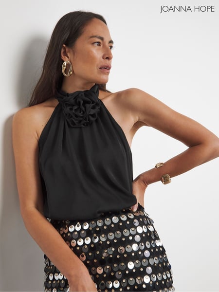 Joanna Hope Corsage Halter Black Neck Top (AW3173) | € 31