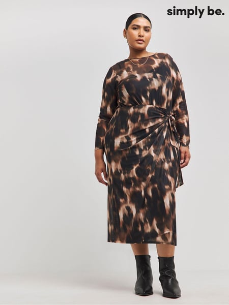 Simply Be Brown Tie Front Mesh Midaxi Dress (AW3203) | € 46