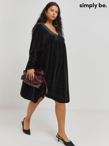 Simply Be Black Velour Hotfix Smock Dress (AW3245) | € 28