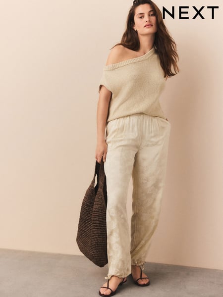 Ecru/Cream Satin Jacquard Harem Trousers (AW3275) | € 61