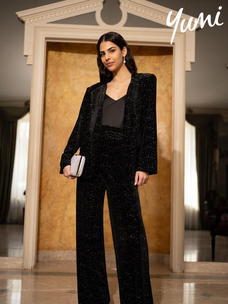 Yumi Black Velvet Sparkle Wide Leg Trousers (AW3288) | € 101