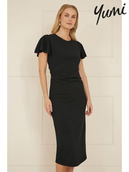 Yumi Black Ruched Waist Stretch Midi Dress (AW3297) | € 94
