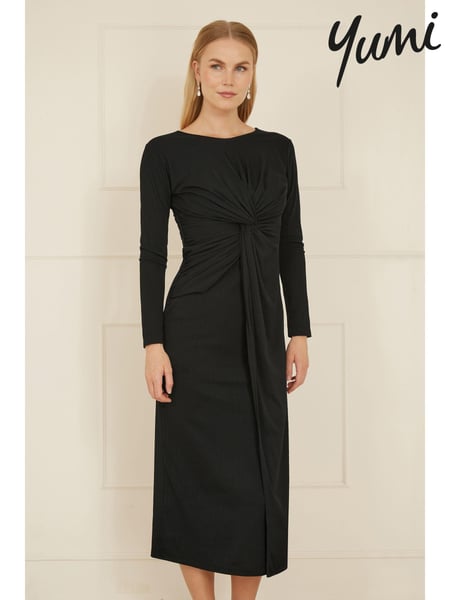 Yumi Black Midi Fitted Stretch Dress With Knot Detail (AW3302) | € 101