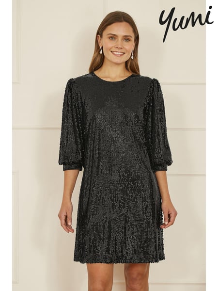 Yumi Black Sequin Tunic Dress With Balloon Sleeves (AW3305) | € 101