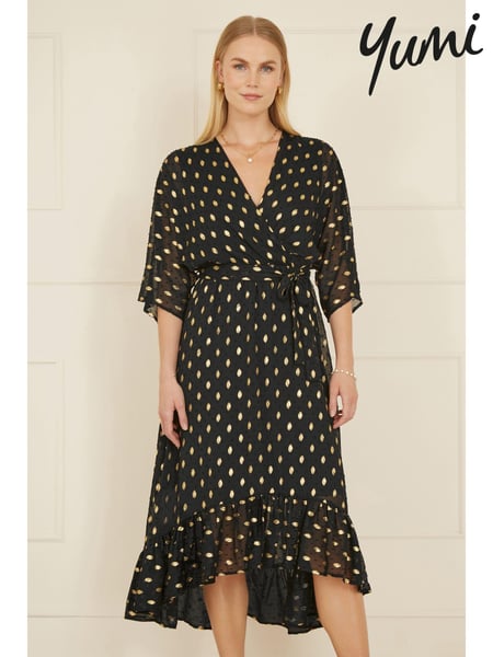Yumi Black Sequin Kimono Midi Wrap Dress (AW3311) | € 109