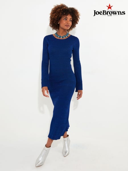 Joe Browns Blue Slim Fit Metallic Flared Sleeve Sparkle Knitted Midi Dress (AW3397) | € 47