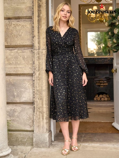 Joe Browns Black Festive Star Print Wrap Front Midi Dress (AW3439) | € 54