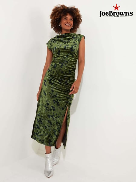 Joe Browns Green Flattering Ruched Cowl Neck Flocked Velour Bodycon Midi Dress (AW3461) | € 54