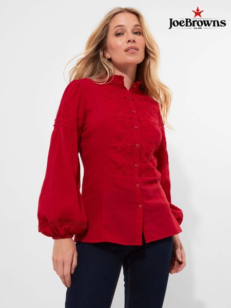 Joe Browns Red Frilly Neck Broderie Embroidered Long Sleeve Blouse (AW3478) | € 86