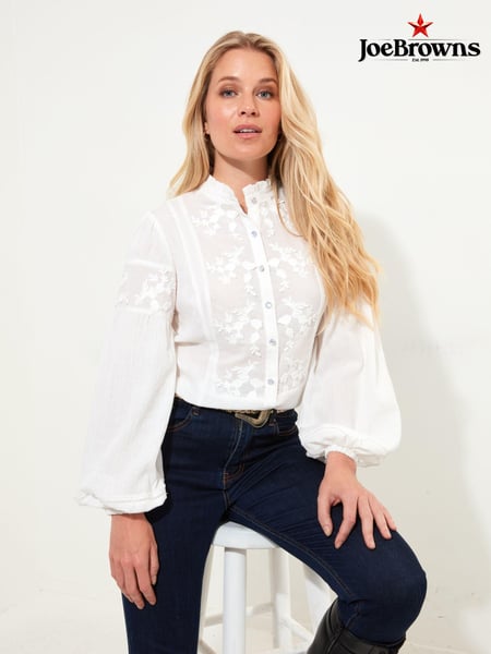 Joe Browns White Frilly Neck Broderie Embroidered Long Sleeve Blouse (AW3485) | € 86