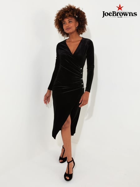 Joe Browns Black Velour Long-Sleeved Wrap Dress with Flattering Side Ruching (AW3487) | € 50