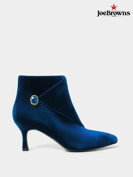 Joe Browns Blue Glamourous Statement Jewel Button Wrap-Around Velvet Ankle Boots (AW3489) | € 62