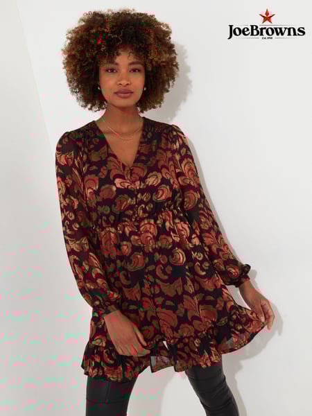 Joe Browns Orange Burnt Floral V-Neck Long Sleeve Tunic Dress with Elasticated Waist (AW3528) | € 50