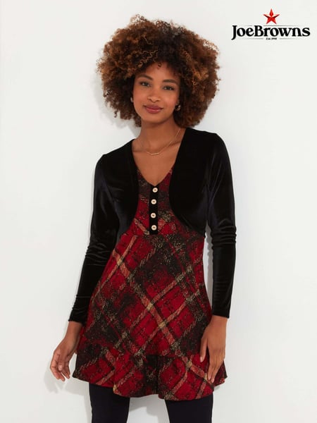 Joe Browns Red Classic Check V-Neck Tunic Dress with Velour Bolero (AW3536) | € 47