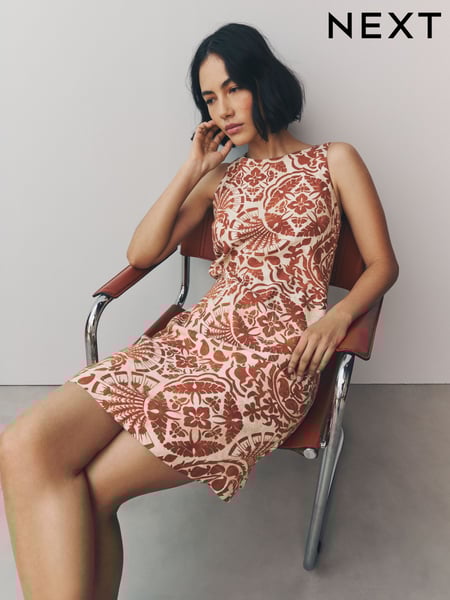 Rostbraun, Paisleymuster - Scoop Back Mini Shift Dress With Linen (AW4031) | 38 €