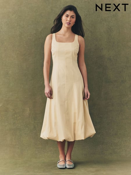 Lemon Yellow Square Neck Puff Hem Midi Dress (AW4042) | € 124
