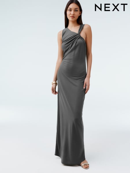 Charcoal Grey Twist Detailed Slinky Maxi Dress (AW4053) | € 57