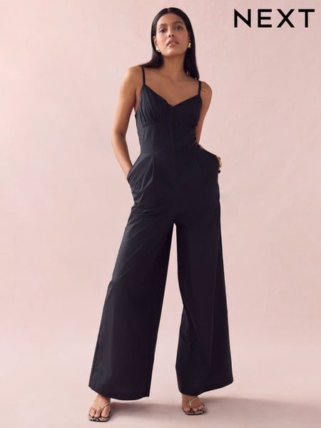 Black Corset Detail Wide Leg 100% Cotton Jumpsuit (AW4070) | € 55