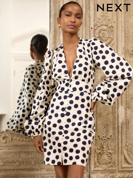 Monochrome 100% Cotton Long Sleeve Blouson Sleeve Waisted Mini Dress (AW4093) | € 58