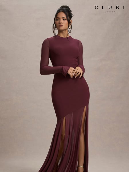 Club L London Red Tigerlily Mesh Long-Sleeve Open Back Maxi Dress (AW4142) | € 133