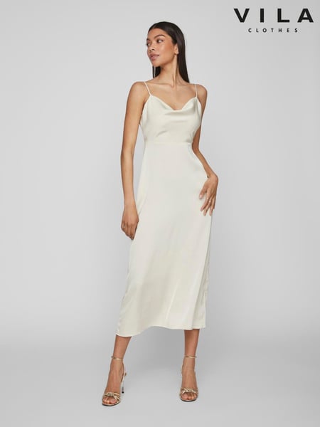 VILA Cream Cami Satin Slip Occasion Dress (AW4412) | € 62