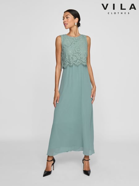 VILA Green Sleeveless Lace Maxi Occasion Dress (AW4413) | € 100