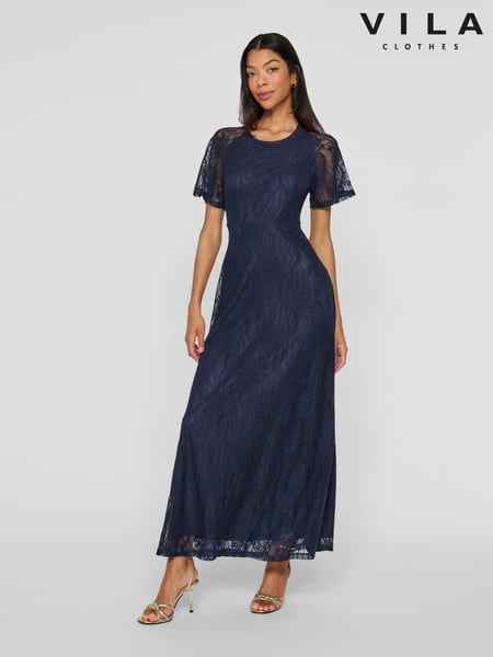 VILA Blue Angel Short Sleeve Lace Maxi Occasion Dress (AW4417) | € 94