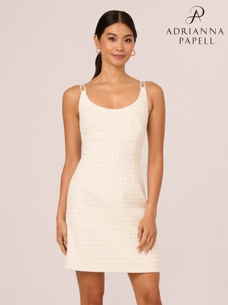 Adrianna Papell White Tweed Pearl Short Dress (AW4625) | € 116