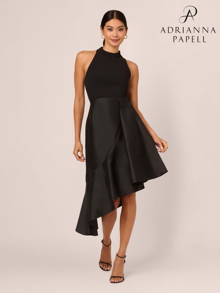 Adrianna Papell Crepe Combo Taffeta Black Dress (AW4635) | € 132