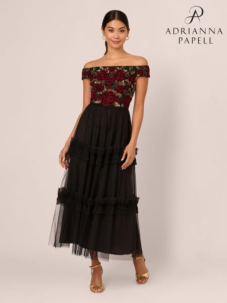 Adrianna Papell Velvet Tulle Party Black Dress (AW4638) | € 233