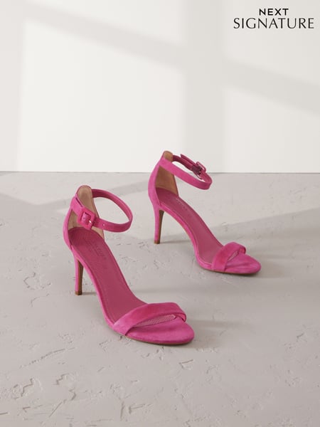 Pink Signature Premium Leather Round Toe Buckle Detail Mid Simple Sandals (AW4757) | € 87