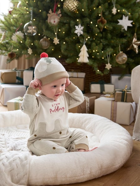 Mamas & Papas Little Pudding ChrIstmas Brown Romper and Hat Set (AW5024) | € 21