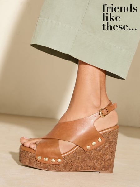Friends Like These Brown Millie Mackintosh Cross Strap Comfort Faux Leather Wedge Clog Sandals (AW5187) | € 76