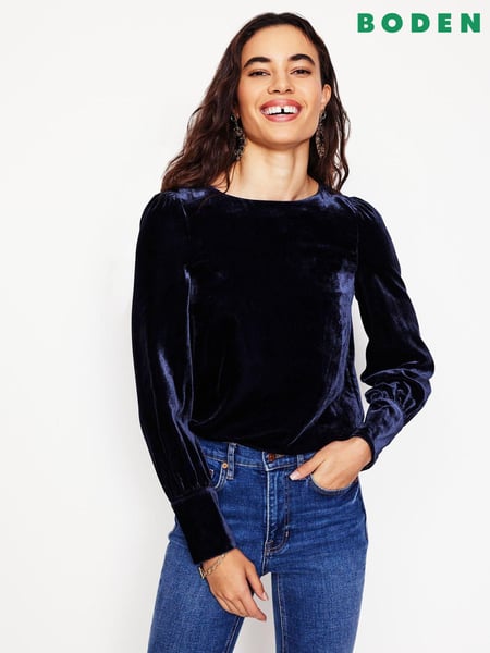 Boden Blue Button Back Velvet Top (AW5975) | € 99