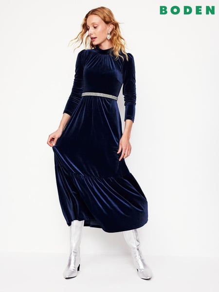 Boden Blue Velvet High Neck Tiered Dress (AW6002) | € 83