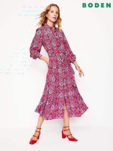 Boden Red Martha Godet Maxi Shirt Dress (AW6005) | € 109
