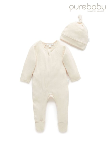 Purebaby Natural Zip Sleepsuit & Hat 2 Pack (AW6124) | € 34