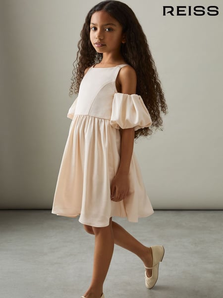 Reiss Ivory Christelle 4-9 yrs Sateen Puff-Sleeve Bridesmaid Dress (AW6592) | € 133