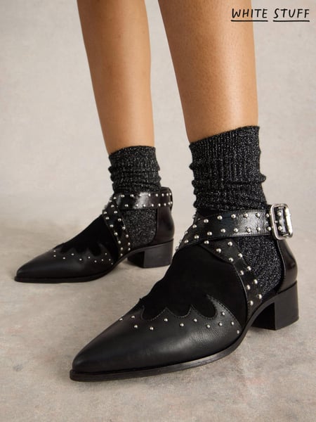White Stuff Black Studded Ankle Boots (AW6993) | € 83
