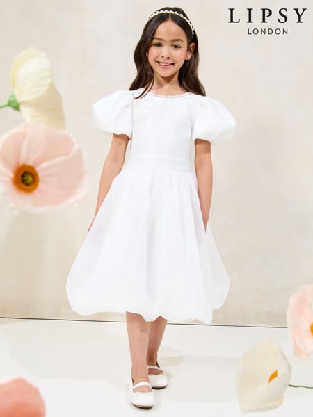 Lipsy Ivory Puff Sleeve Bubblehem Occasion Dress (2-11yrs) (AW7115) | € 100 - € 106