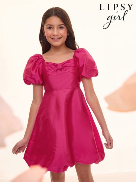 Lipsy Bright Pink Bow Taffetta Bubble Hem Occasion Dress (5-16yrs) (AW7118) | € 72 - € 84