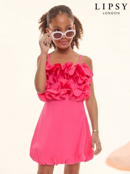 Lipsy Pink 3D Ruffle Puffball Occasion Dress (7-16yrs) (AW7128) | € 81 - € 94