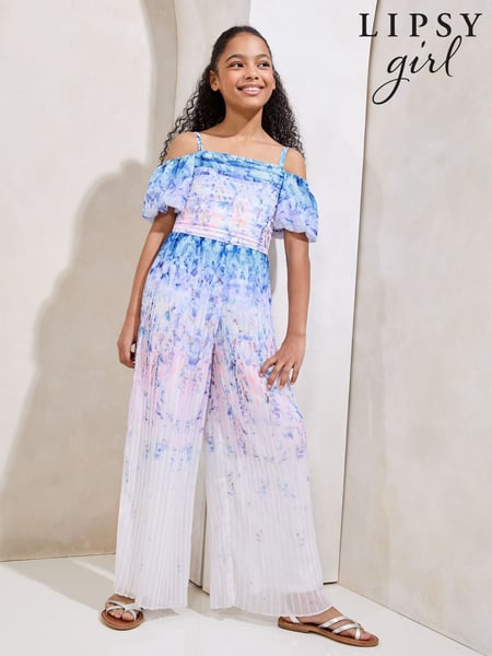 Lipsy Blue Floral Ombre Cold Shoulder Jumpsuit (5-16yrs) (AW7130) | € 69 - € 81