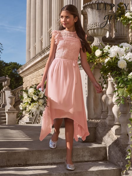 Lipsy Pink Lace Front Flutter Sleeve Occasion Dress (5-16yrs) (AW7133) | € 76 - € 89
