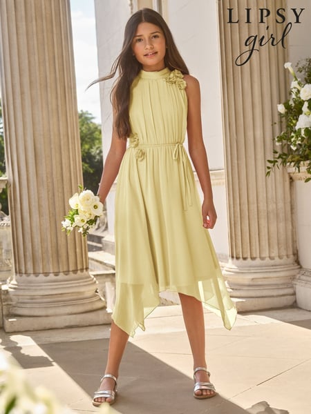 Lipsy Lemon Yellow Corsage Hanky Hem Occasion Dress (5-16yrs) (AW7134) | € 76 - € 89