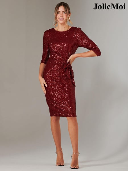 Jolie Moi Red 3/4 Sleeve Sequin Stretch Shift Dress (AW7213) | € 123